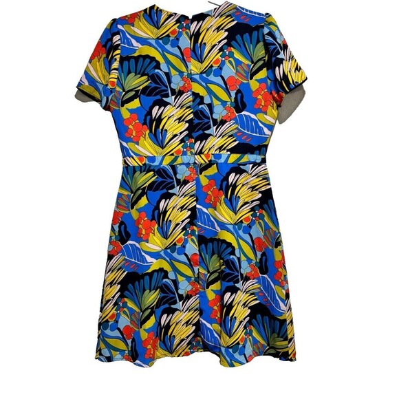 J Crew Mercantile A Line Faux Wrap Dress Blue 8 Colorful Floral Print Tropical - Picture 3 of 14